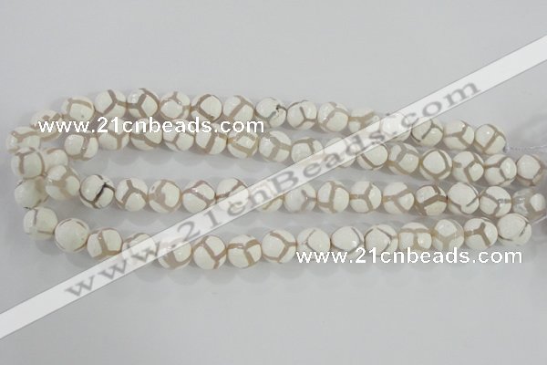 CAG5335 15.5 inches 12mm faceted round tibetan agate beads wholesale