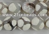 CAG5336 15.5 inches 14mm faceted round tibetan agate beads wholesale