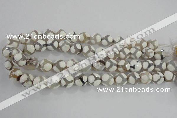 CAG5336 15.5 inches 14mm faceted round tibetan agate beads wholesale