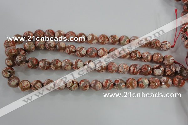 CAG5359 15.5 inches 12mm faceted round tibetan agate beads wholesale