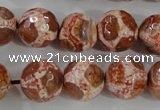 CAG5360 15.5 inches 14mm faceted round tibetan agate beads wholesale