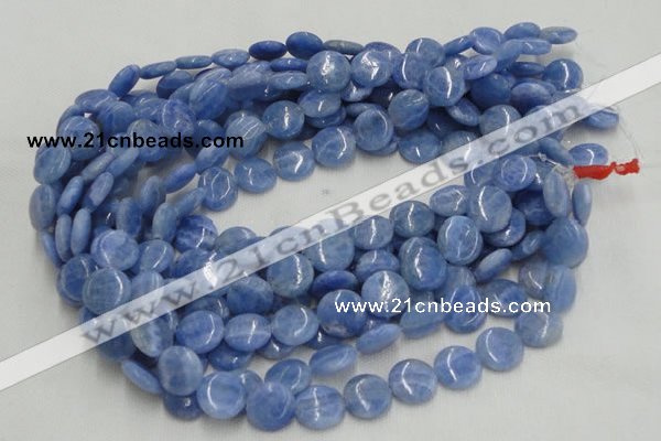 CAG560 16 inches 14mm flat round blue agate gemstone beads wholesale