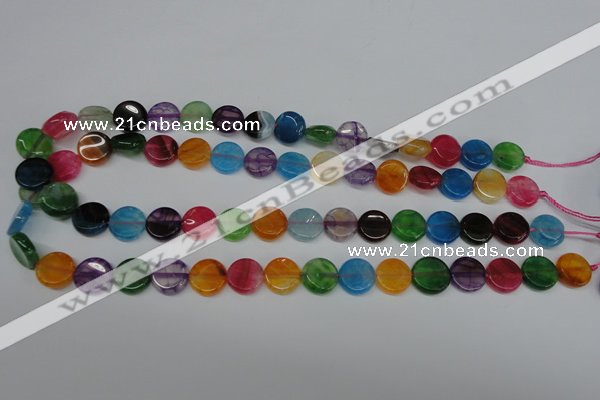 CAG5634 15 inches 12mm flat round dragon veins agate beads