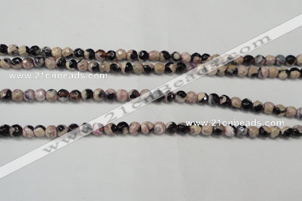 CAG5651 15 inches 4mm faceted round fire crackle agate beads