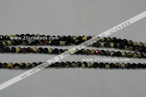 CAG5656 15 inches 4mm faceted round fire crackle agate beads