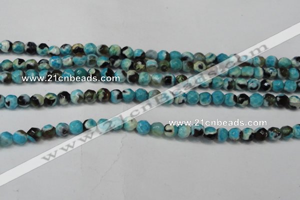 CAG5659 15 inches 4mm faceted round fire crackle agate beads