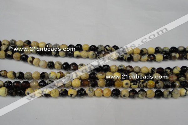 CAG5672 15 inches 6mm faceted round fire crackle agate beads