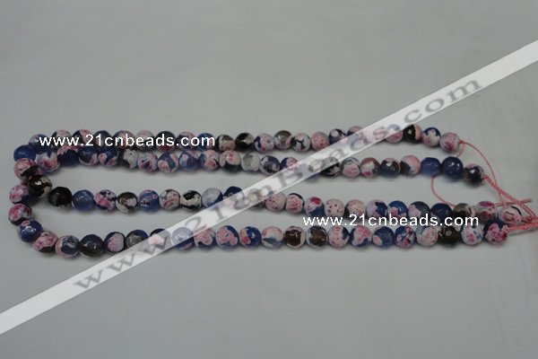 CAG5687 15 inches 8mm faceted round fire crackle agate beads