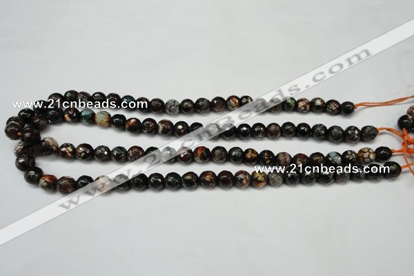 CAG5692 15 inches 8mm faceted round fire crackle agate beads