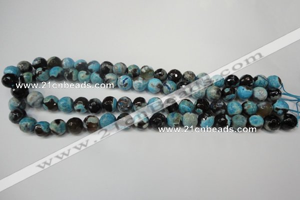 CAG5812 15 inches 10mm faceted round fire crackle agate beads