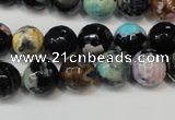 CAG5813 15 inches 10mm faceted round fire crackle agate beads