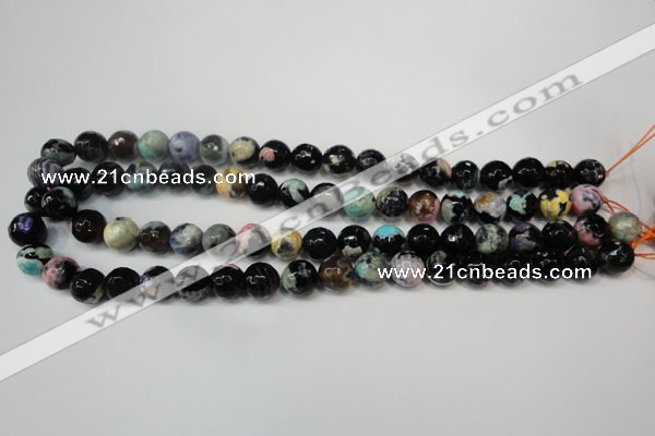 CAG5813 15 inches 10mm faceted round fire crackle agate beads