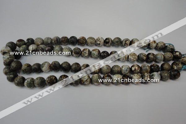 CAG5815 15 inches 10mm faceted round fire crackle agate beads