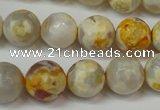 CAG5820 15 inches 12mm faceted round fire crackle agate beads