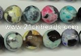 CAG5830 15 inches 12mm faceted round fire crackle agate beads