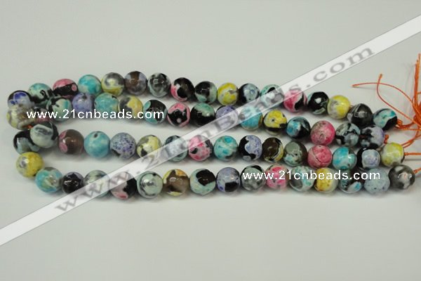 CAG5830 15 inches 12mm faceted round fire crackle agate beads