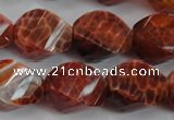 CAG584 15.5 inches 15*20mm faceted & twisted rice natural fire agate beads