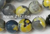 CAG5842 15 inches 14mm faceted round fire crackle agate beads