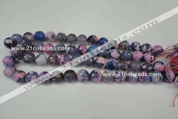 CAG5844 15 inches 14mm faceted round fire crackle agate beads