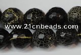 CAG5848 15 inches 14mm faceted round fire crackle agate beads