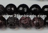 CAG5849 15 inches 14mm faceted round fire crackle agate beads