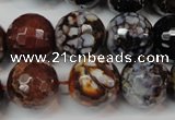 CAG5871 15 inches 16mm faceted round fire crackle agate beads