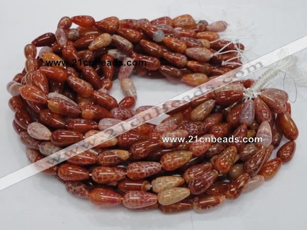 CAG593 15.5 inches 8*16mm teardrop natural fire agate beads