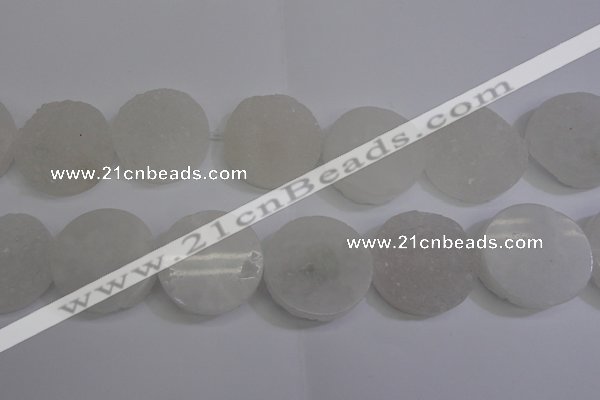 CAG5984 15.5 inches 35mm coin white agate gemstone beads