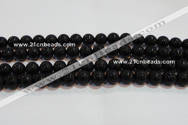 CAG6003 15.5 inches 10mm carved round matte black agate beads