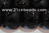 CAG6006 15.5 inches 16mm carved round matte black agate beads