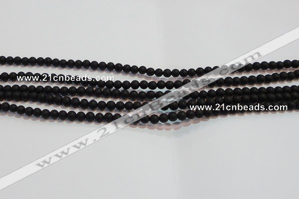 CAG6010 15.5 inches 4mm round matte black agate beads