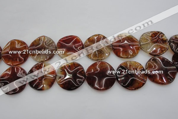 CAG6056 15.5 inches 30mm wavy coin dragon veins agate beads