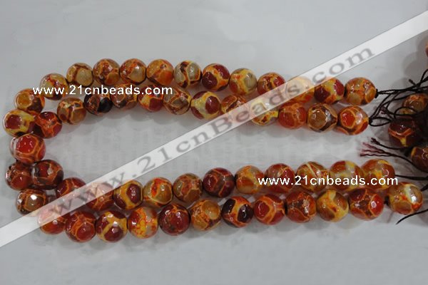 CAG6151 15 inches 12mm faceted round tibetan agate gemstone beads