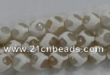 CAG6177 15 inches 12mm faceted round tibetan agate gemstone beads