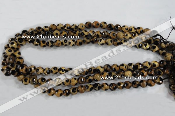 CAG6205 15 inches 8mm faceted round tibetan agate gemstone beads