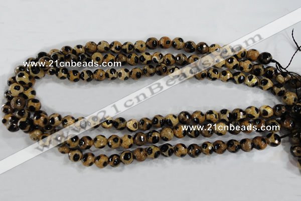 CAG6208 15 inches 14mm faceted round tibetan agate gemstone beads