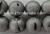 CAG6236 15 inches 16mm faceted round plated druzy agate beads