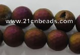 CAG6312 15 inches 8mm faceted round plated druzy agate beads