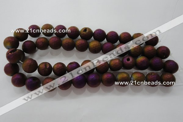 CAG6314 15 inches 12mm faceted round plated druzy agate beads