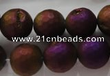 CAG6315 15 inches 14mm faceted round plated druzy agate beads