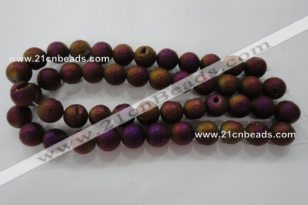 CAG6315 15 inches 14mm faceted round plated druzy agate beads