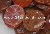 CAG633 15.5 inches 30mm coin natural fire agate beads wholesale