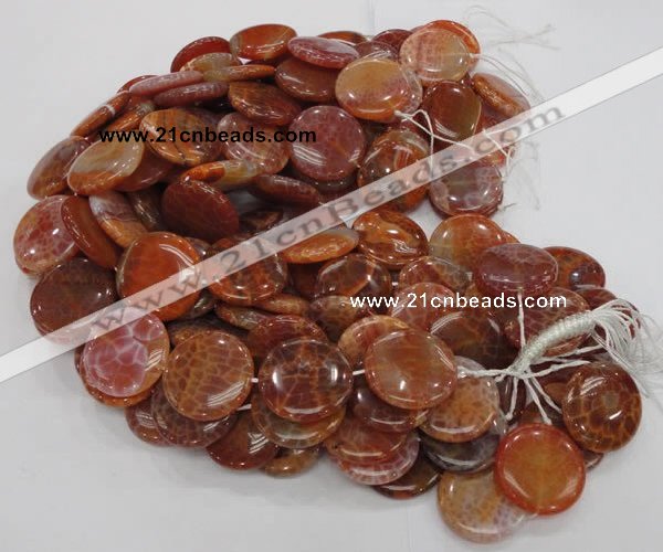 CAG633 15.5 inches 30mm coin natural fire agate beads wholesale