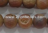 CAG6335 15 inches 14mm faceted round plated druzy agate beads