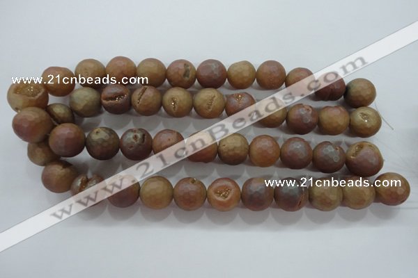 CAG6335 15 inches 14mm faceted round plated druzy agate beads
