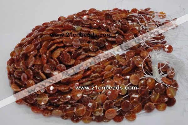 CAG636 15.5 inches 10mm faceted coin natural fire agate beads