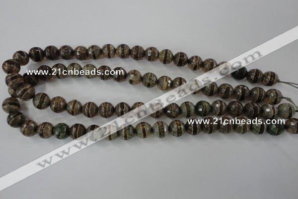 CAG6366 15 inches 8mm faceted round tibetan agate gemstone beads