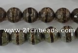 CAG6368 15 inches 12mm faceted round tibetan agate gemstone beads