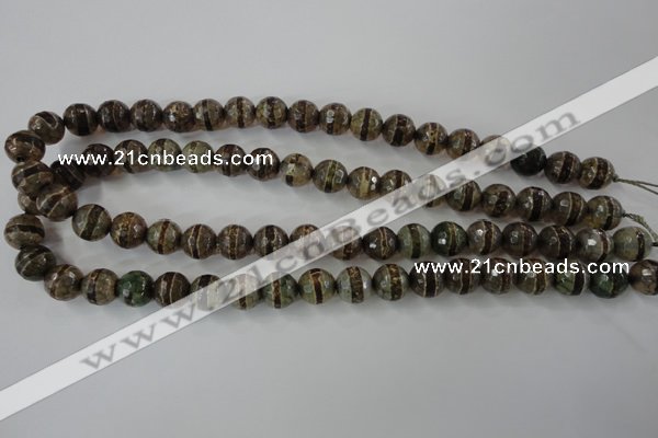 CAG6368 15 inches 12mm faceted round tibetan agate gemstone beads