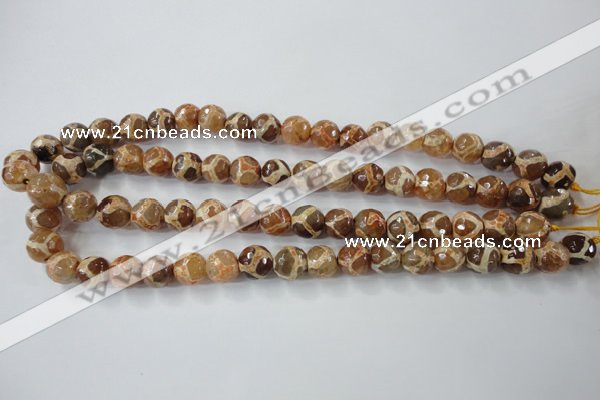 CAG6379 15 inches 10mm faceted round tibetan agate gemstone beads